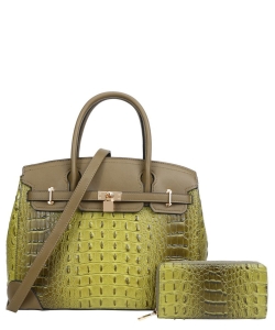 Croco Satchel with Wallet CY-8913W OLIVE